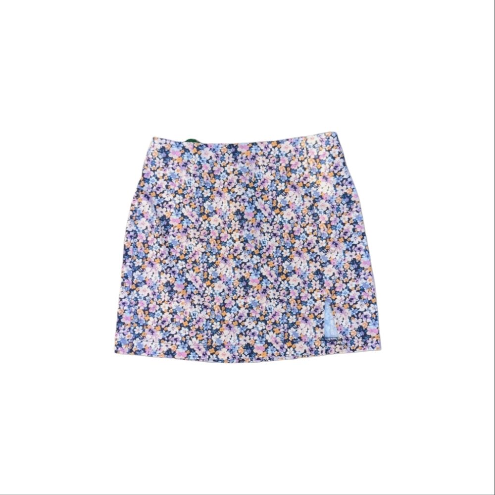 Boho Floral Pattern Miniskirt Side Slit Bodycon Skirt Pink Beige Purple Size 6